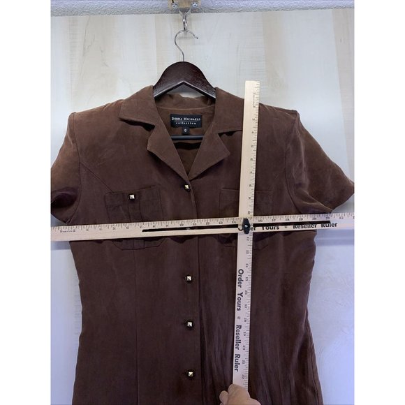 Vintage 1980-90s Brown Faux Suede Button Front Womens Dress Size 8 Made in USA- - Picture 2 of 10